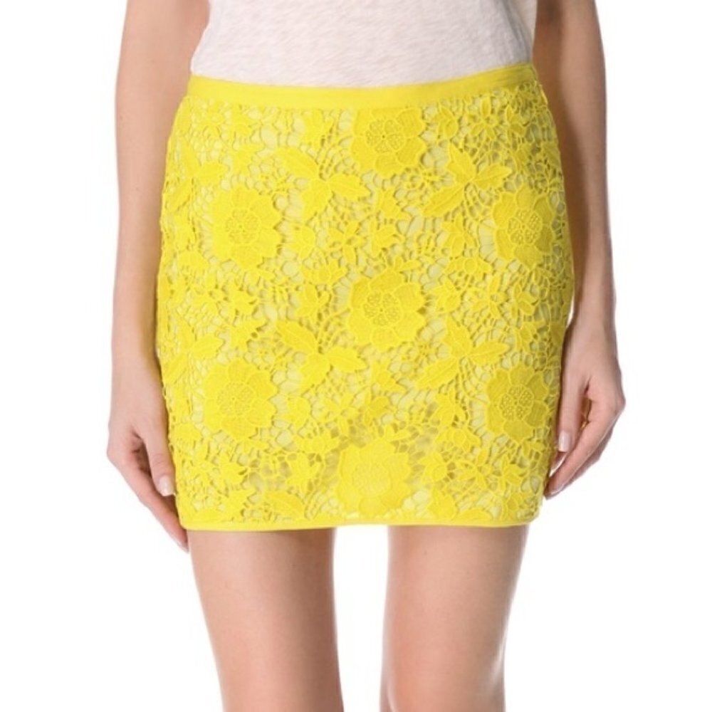 Madewell Yellow Side Zip Violette Lace Skirt